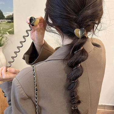 4 PCS - Heart Shaped Straight Telephone Cord Ponytail Holder